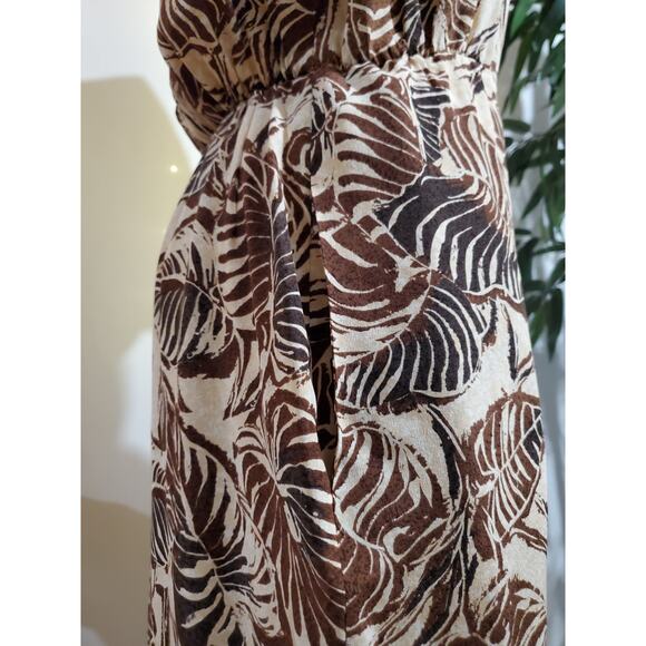 Gillian VTG Safari Palm Leaf 100% Silk Wrap Dress Womens Size 8 Neutral Pockets - Picture 4 of 14